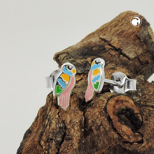 Paire de boucles d'oreilles argent sterling motif perroquet