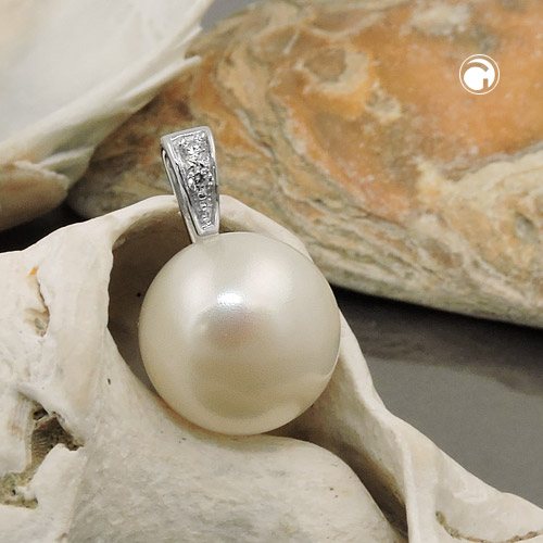 Pendentif argent sterling perle zirconia de côté