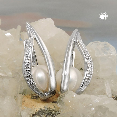 Créoles argent perle zircon vue de face