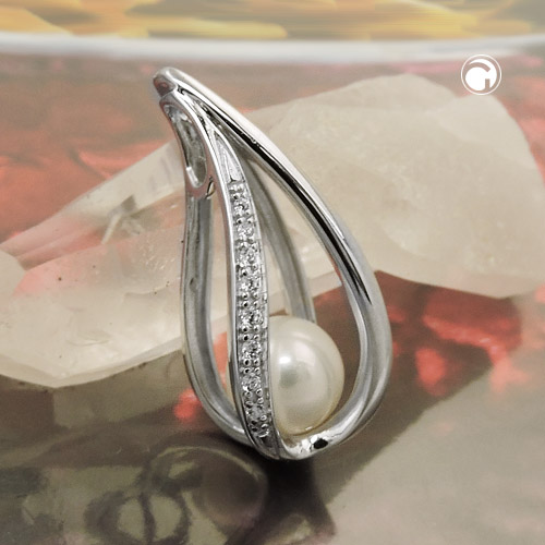 Pendentif argent sterling perle et zirconium de profil
