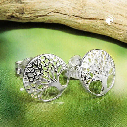 Créoles argent sterling forme arbre de vie 10 mm