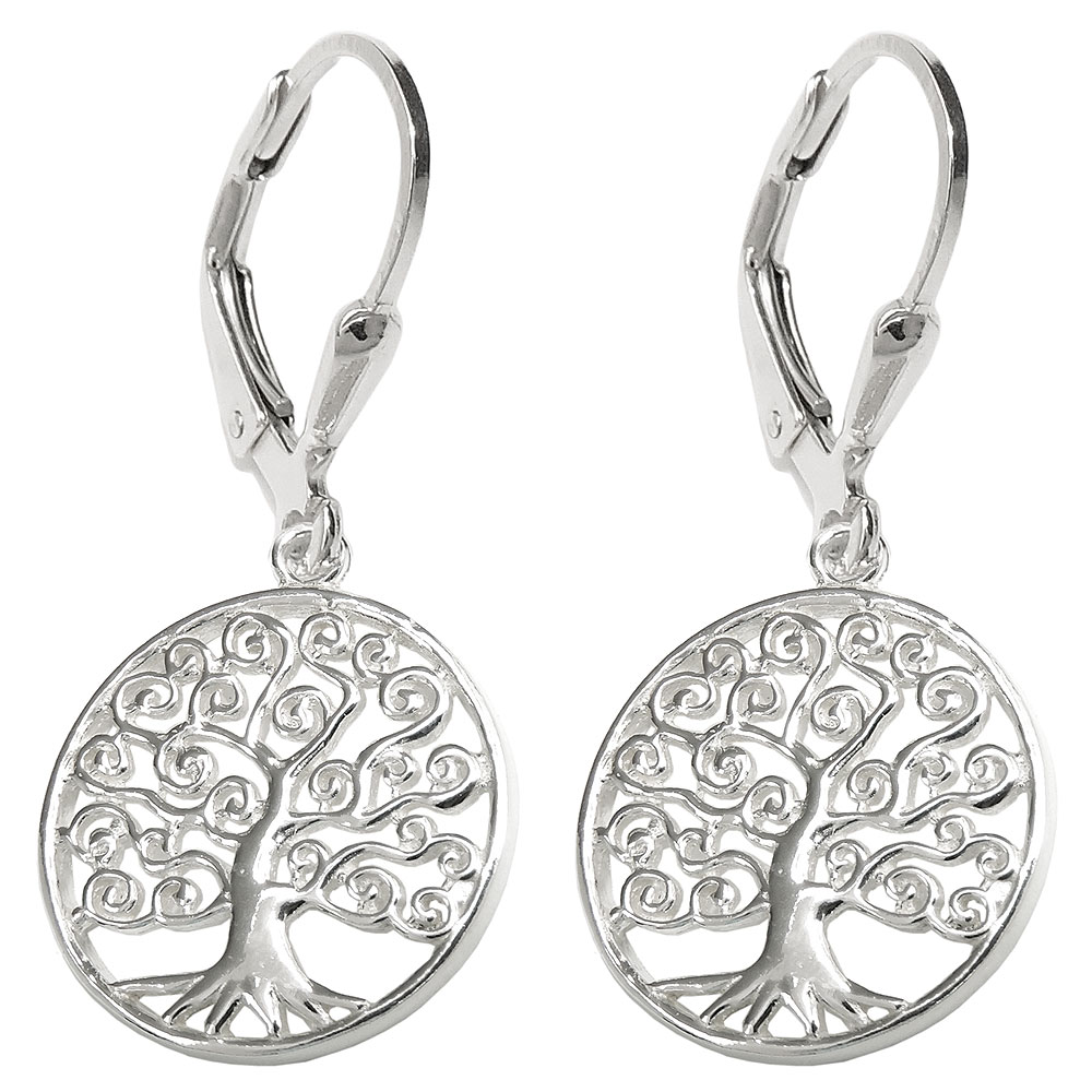 Boucles d'oreilles argent 925 arbre de vie, motif nature, fermoir levier