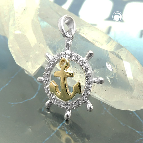 Bijou ancre argent sterling zirconium vue de profil