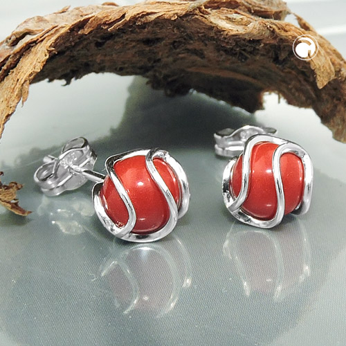 Paire de boucles d'oreilles argent sterling corail reconstitué