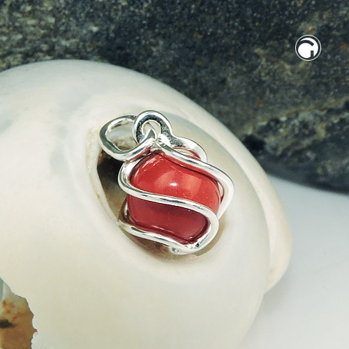 Pendentif argent sterling corail reconstitué de profil