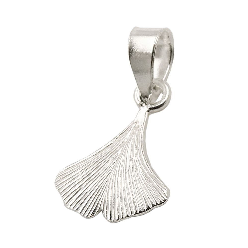 Pendentif argent 925 feuille de Ginkgo brillant