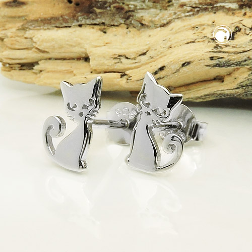 Paire de boucles d'oreilles argent sterling forme chat