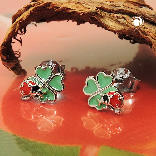 Boucles d'oreilles argent sterling forme trèfle et insecte