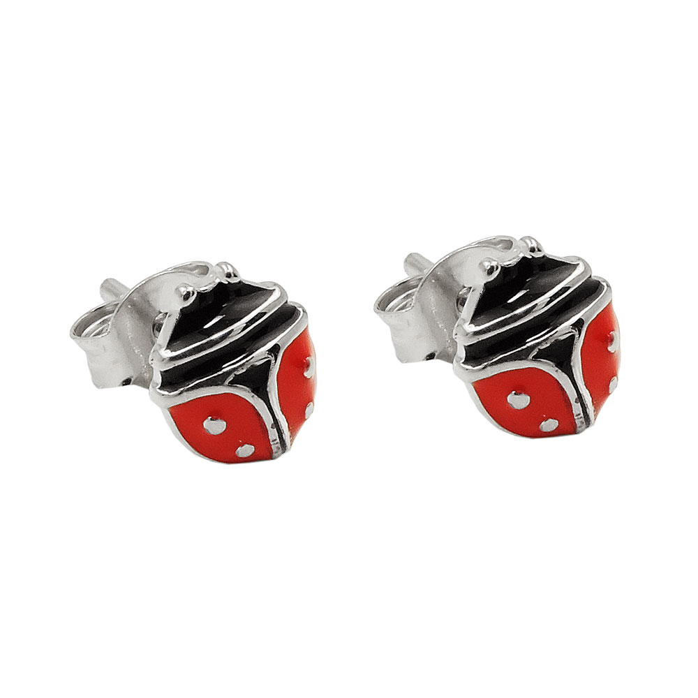 Boucles d'oreilles coccinelle en argent 925 vue de face