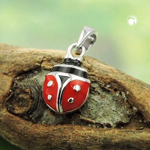Pendentif argent sterling forme coccinelle détail rouge et noir