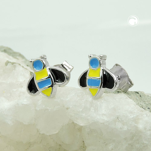 Créoles argent 925 abeille résine bleue jaune