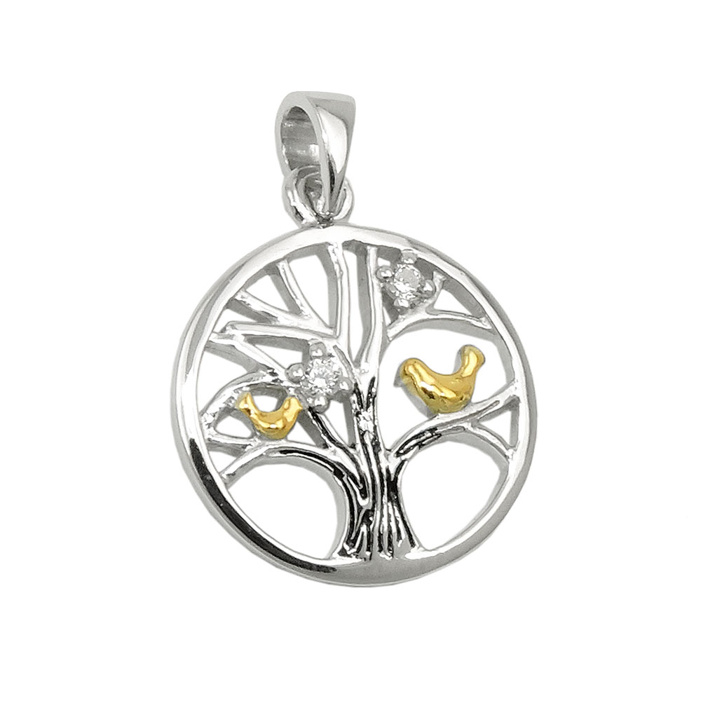 Pendentif Arbre de Vie argent 925 bicolore vue face