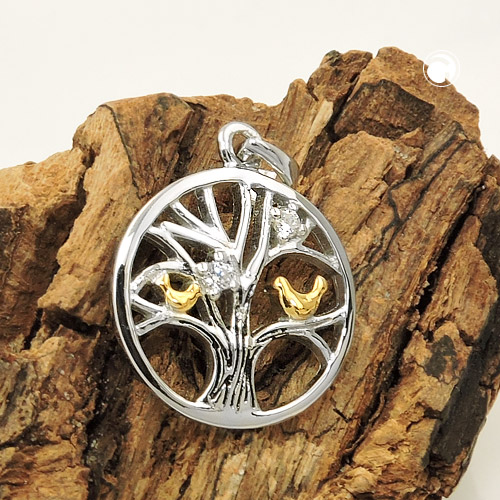 Pendentif arbre de vie en argent sterling bicolore sur fond neutre