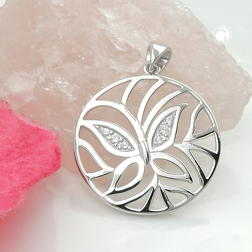 Pendentif argent sterling papillon zirconia vue de face