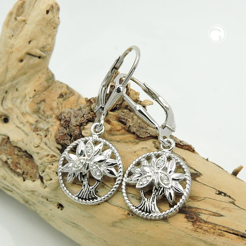 Boucles d'oreilles pendantes argent arbre de vie vue de profil