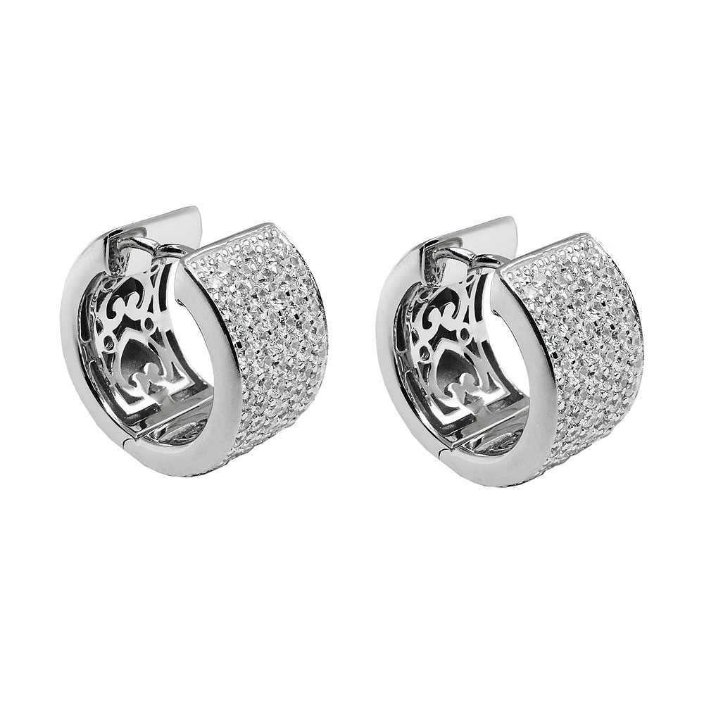 Boucles d'oreilles créoles argent 925 zirconium blanc vue face