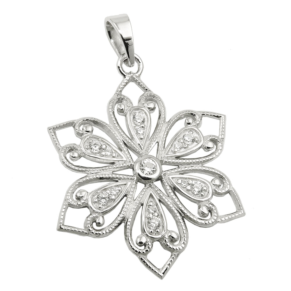 Pendentif fleur argent 925 rhodié