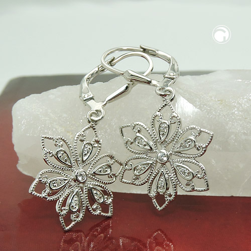 Boucles d'oreilles argent sterling forme fleur finition rhodiée