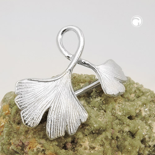 Broche argent sterling motif feuille ginkgo, détail