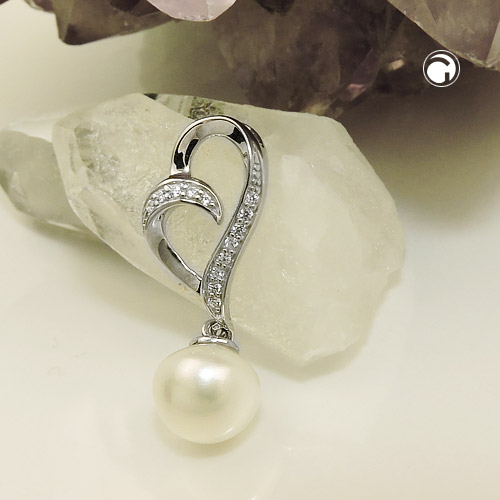 Pendentif argent sterling perle zirconium sur fond blanc