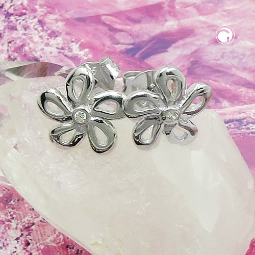 Studs argent sterling forme fleur zirconia