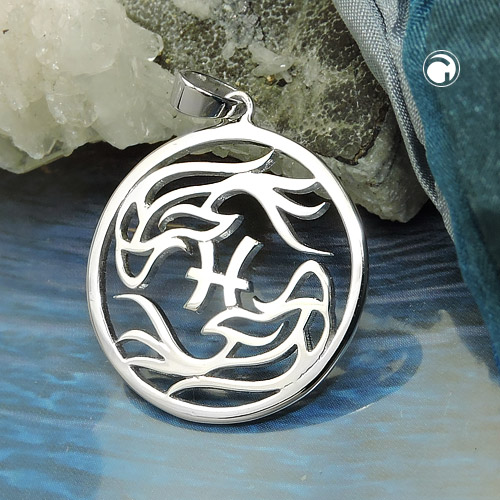 Pendentif astrologique Poisson en argent sterling 925