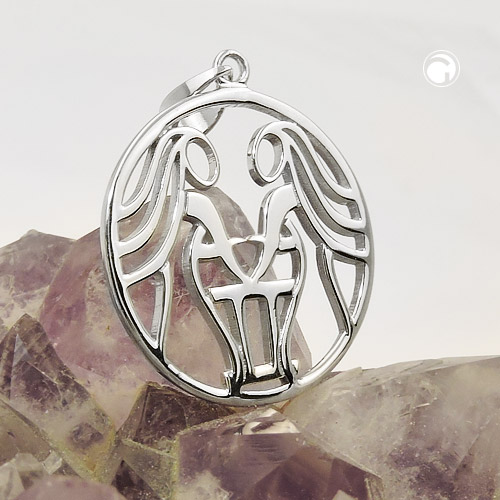 Bijou argent signe astrologique Gémeaux pendentif rond