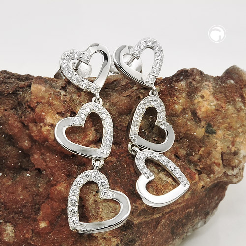 Boucles d'oreilles argent sterling cœurs scintillants