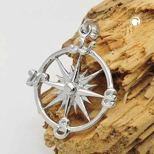 Pendentif argent sterling motif rose des vents vue de face