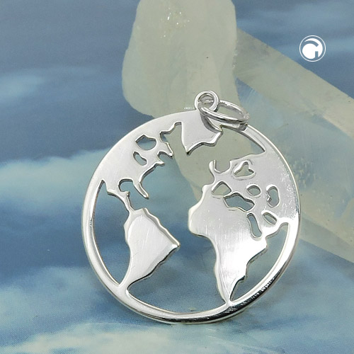 Pendentif argent carte du monde détail gravure