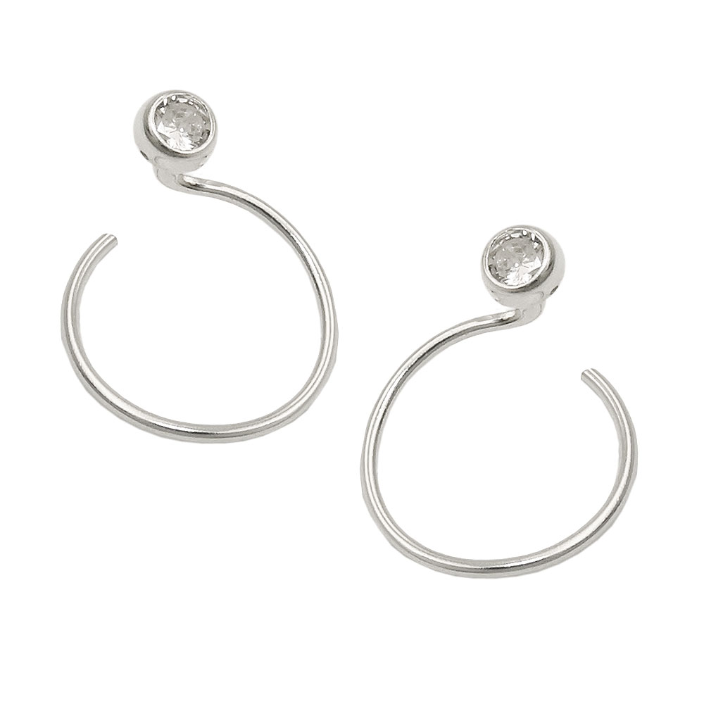 Ear cuff en argent 925 spirale avec zirconia, vue de face