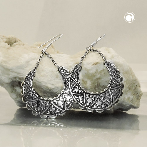 Créoles argent oxydé avec crochet