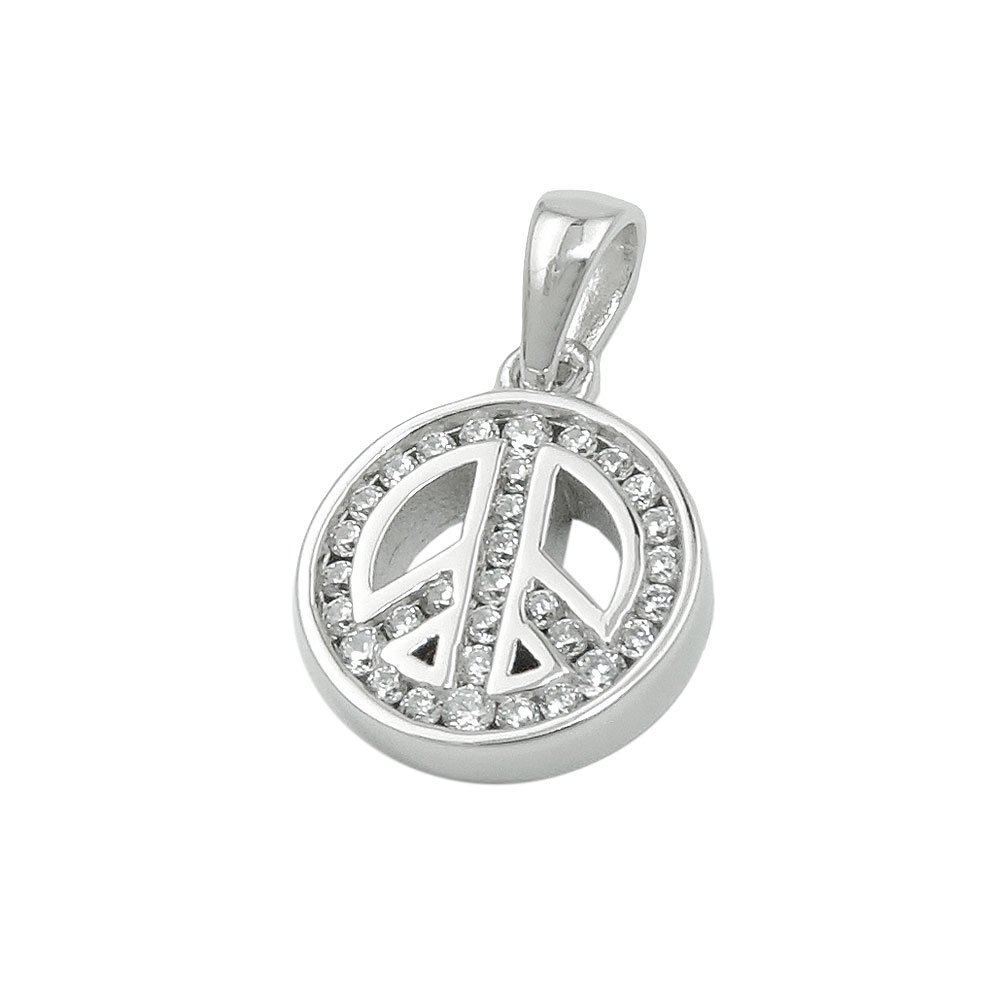 Pendentif argent 925 symbole peace and love sur fond blanc