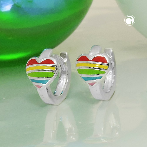 Créoles argent multicolores motif arc-en-ciel