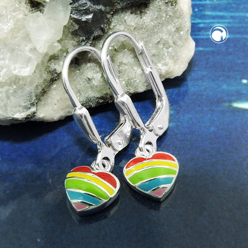 Paire de boucles d'oreilles argent sterling avec motif arc-en-ciel