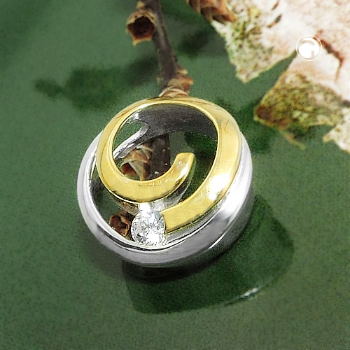 Pendentif argent sterling rond zirconium détail