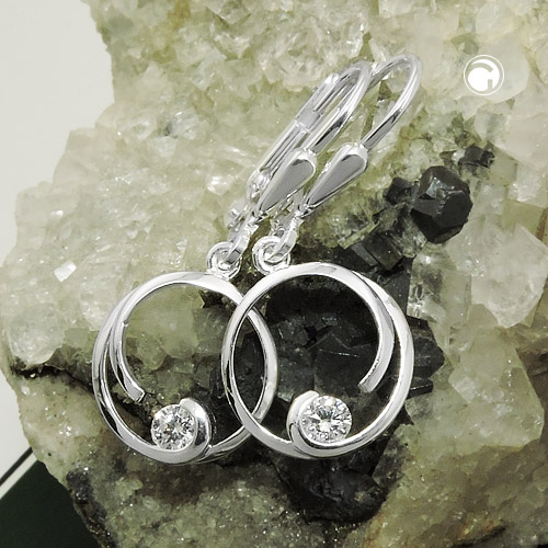 Paire de créoles argent à pendentif zirconium vue de profil