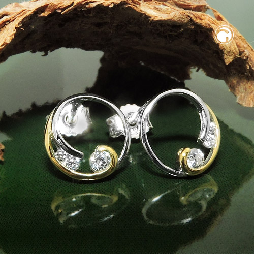 Paire de boucles d'oreilles puces argent sterling bicolore, modèle stud