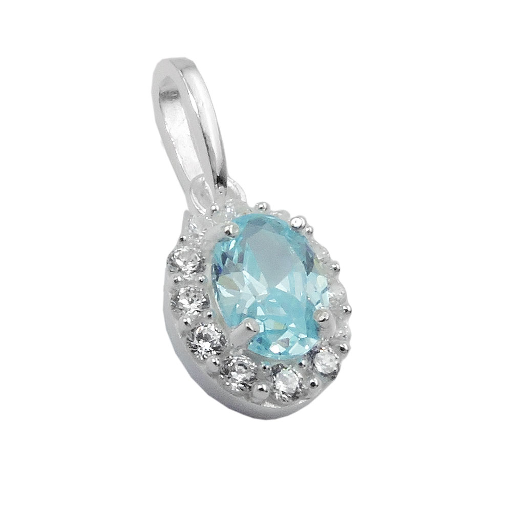 Pendentif argent 925 zirconia bleu clair