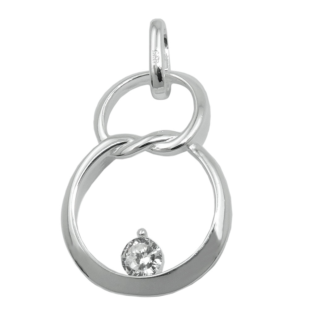 Pendentif argent 925 double cercle avec zirconia blanche