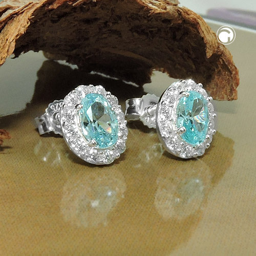 Paire de boucles d'oreilles argent sterling serties de zirconias bleus