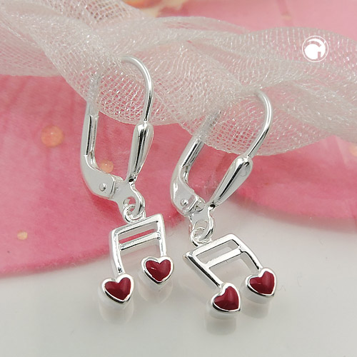 Paire de boucles d'oreilles coeur argent sterling avec motif rouge