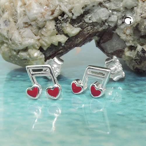 Paire de boucles d'oreilles argent sterling forme coeur rouge