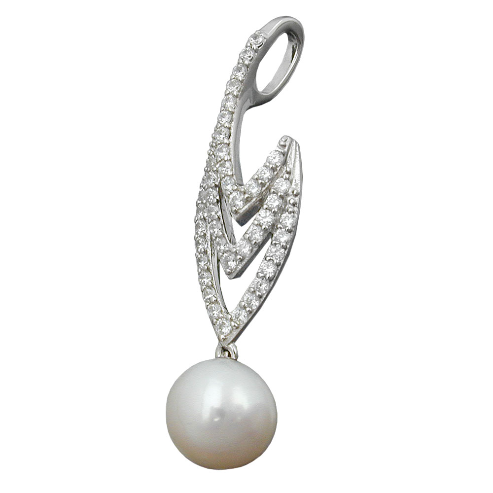 Pendentif argent 925 perle et zirconias vue face