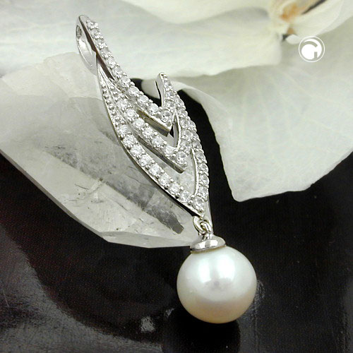 Pendentif argent sterling perle zirconias vue détail
