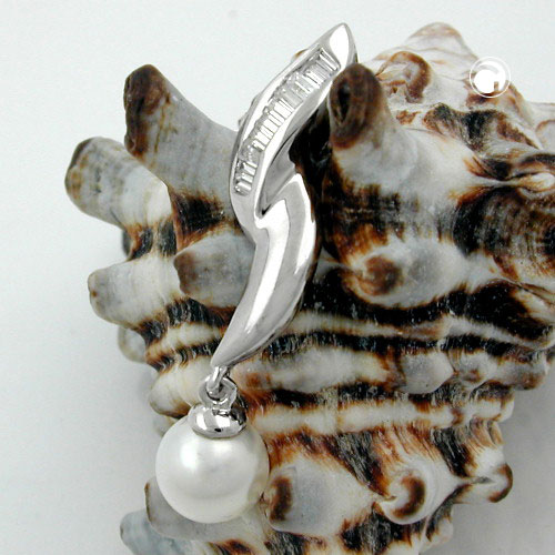 Bijou pendentif argent sterling perle blanche zirconias