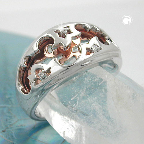 Bague large argent sterling plaqué or rouge sur fond blanc