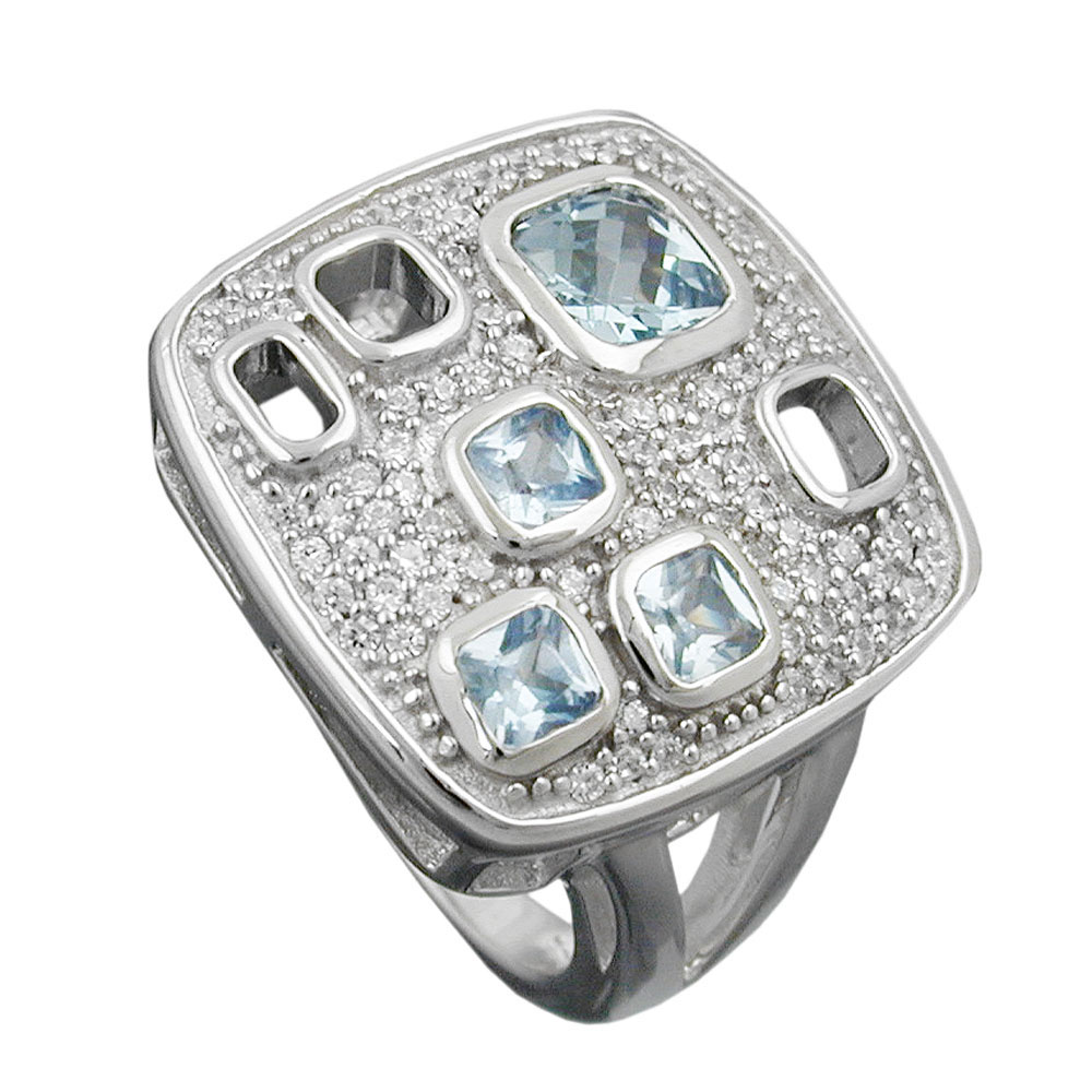 Bague argent 925 sertie de zirconias, vue de face
