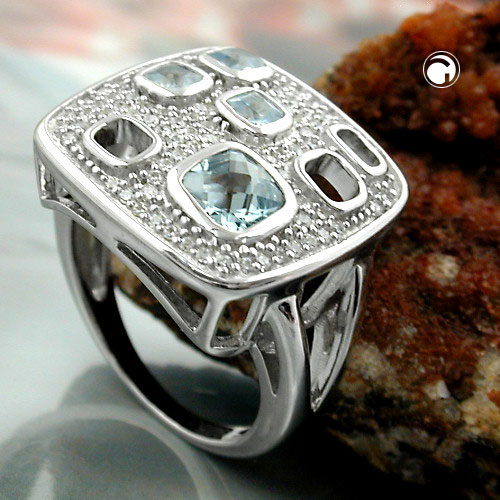 Bague argent sterling avec zirconias, vue de profil