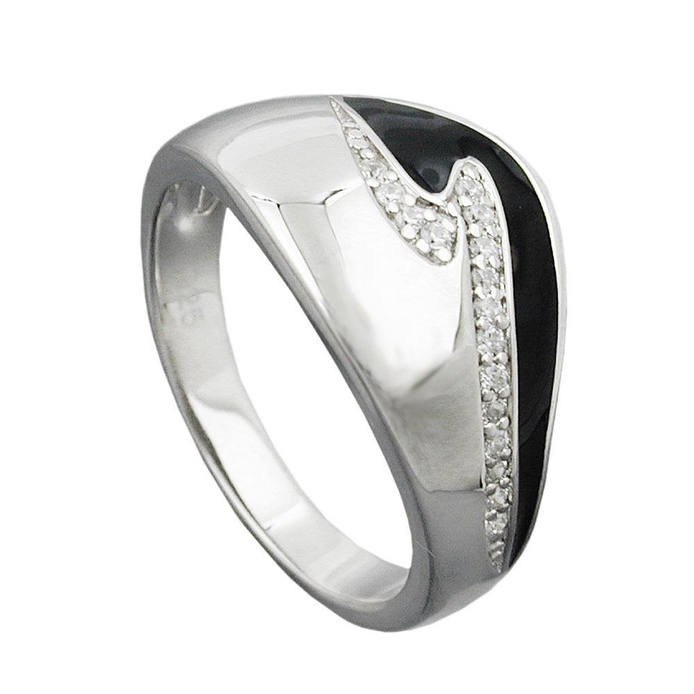 Bague argent 925 sertie de zirconias, largeur 11 mm